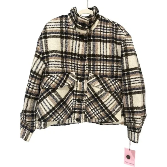 Anthropologie Avec Les Filles Jacket Size Large Plaid Utility Coat - Picture 2 of 9